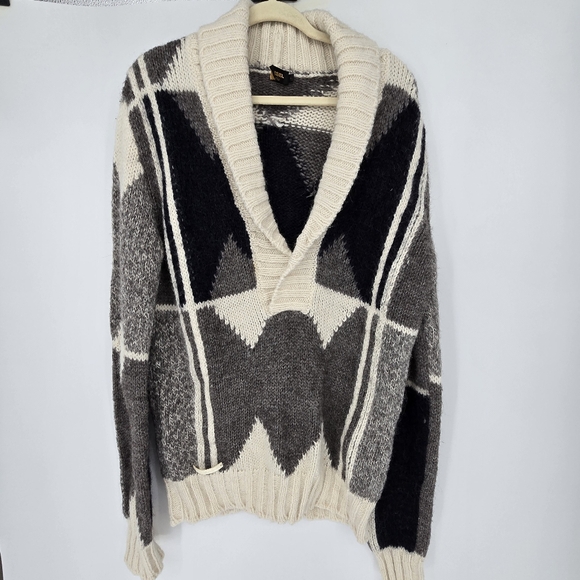 Diesel black gold chunky knit grandpa alpaca sweater grey cream xlarge - Picture 1 of 10